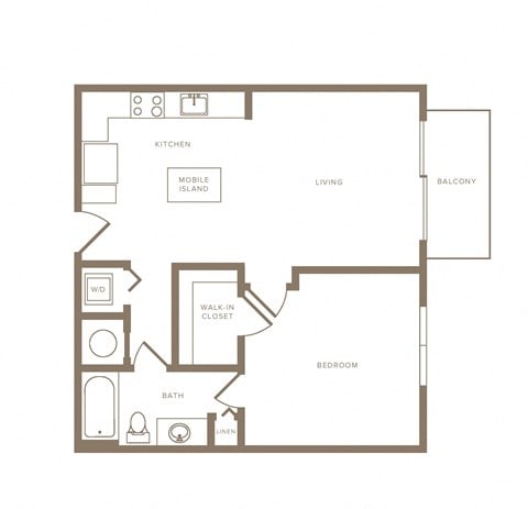 Floor plan for 1 bed, 1 bath, 698 sqft